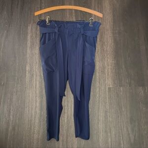 Athleta Navy Paperbag Waist Tie Pants | Lightweight